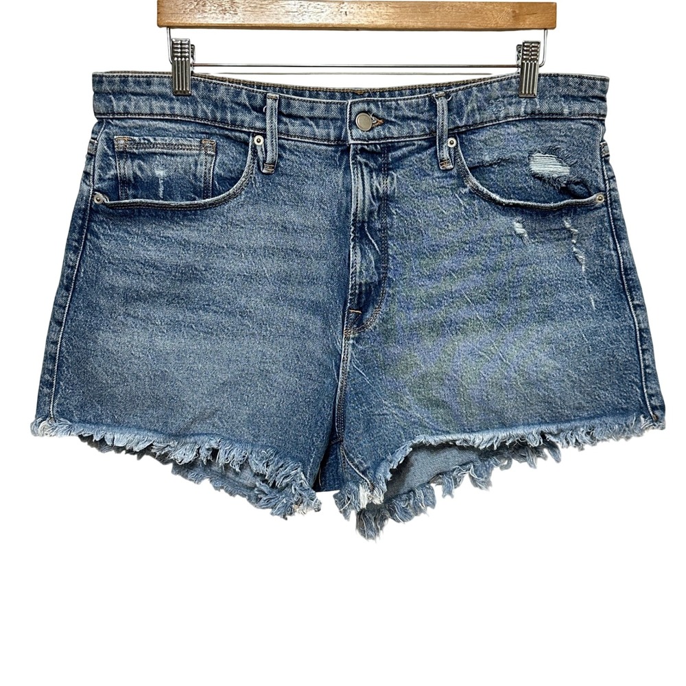 Good American‎ Good 90s Denim Jean Shorts Womens 14/32 Blue Distressed Cut Offs